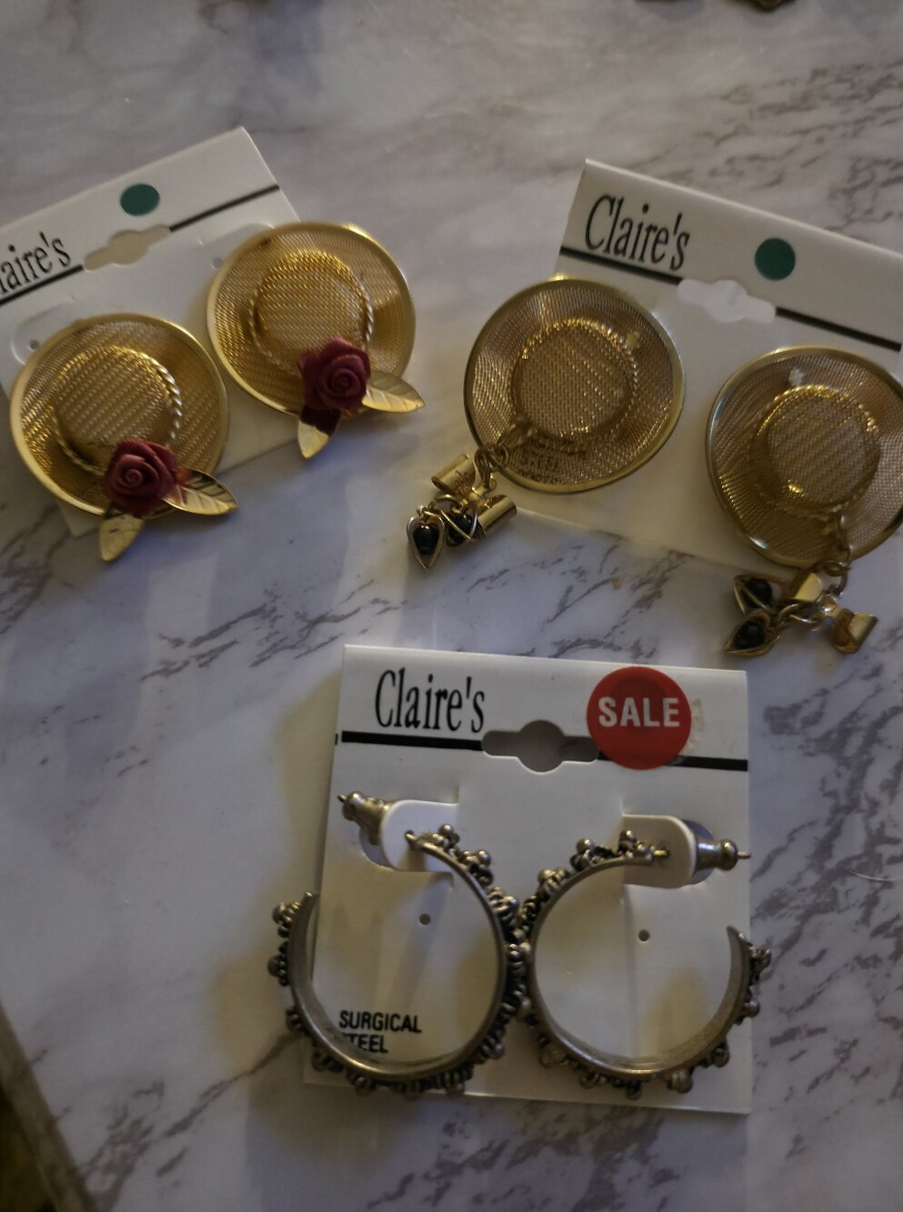 Claire's Gold-tone Hat Charm Earrings and Ornate Elephant Hoop Set